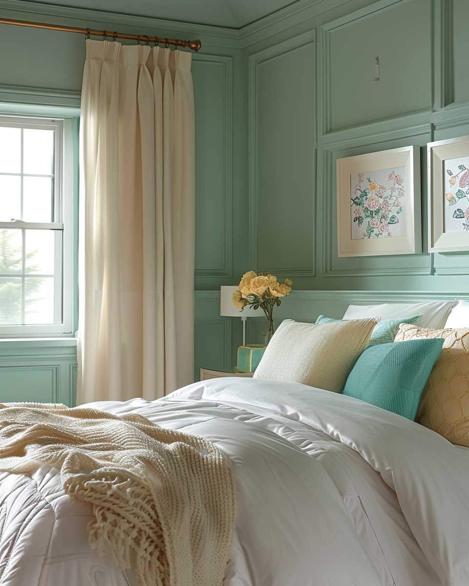 light pastel walls white trim colour combination tiny room