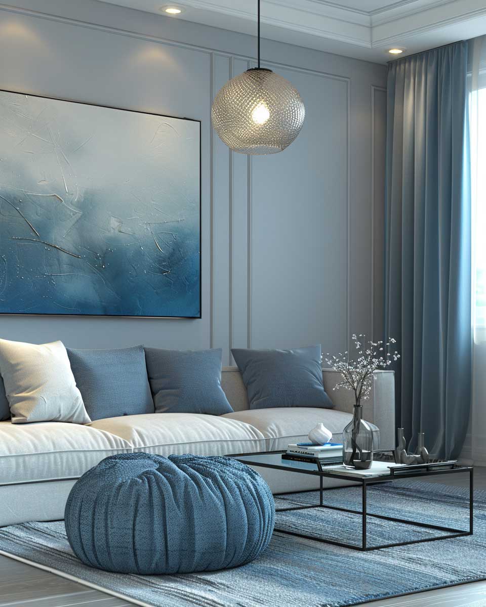cool grey dusty blue furniture colour pairing small living room