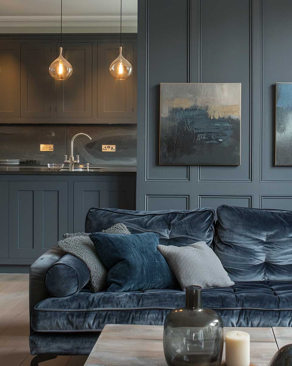 grey and blue strategic colour pairing small space interior design