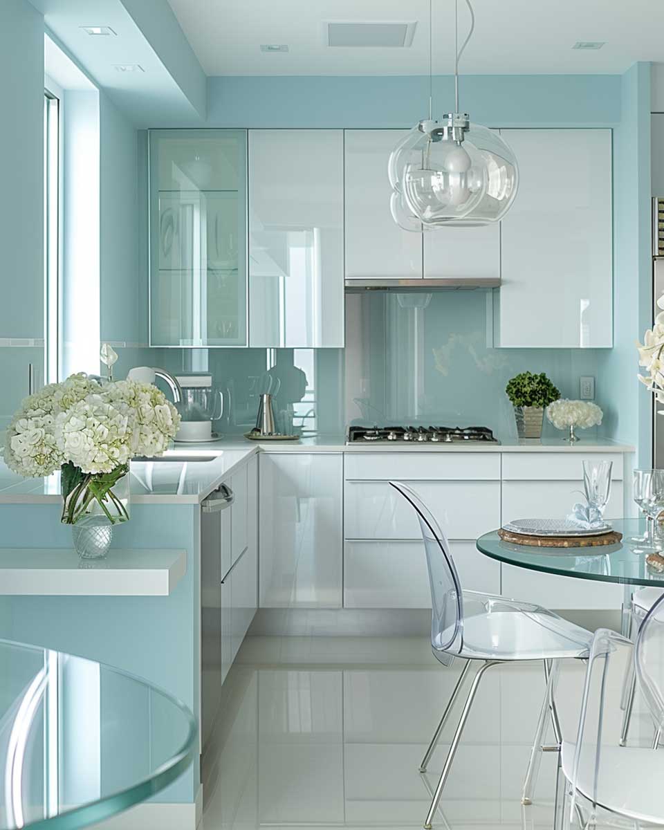cream stone tile neutral colour combination small kitchen dining room