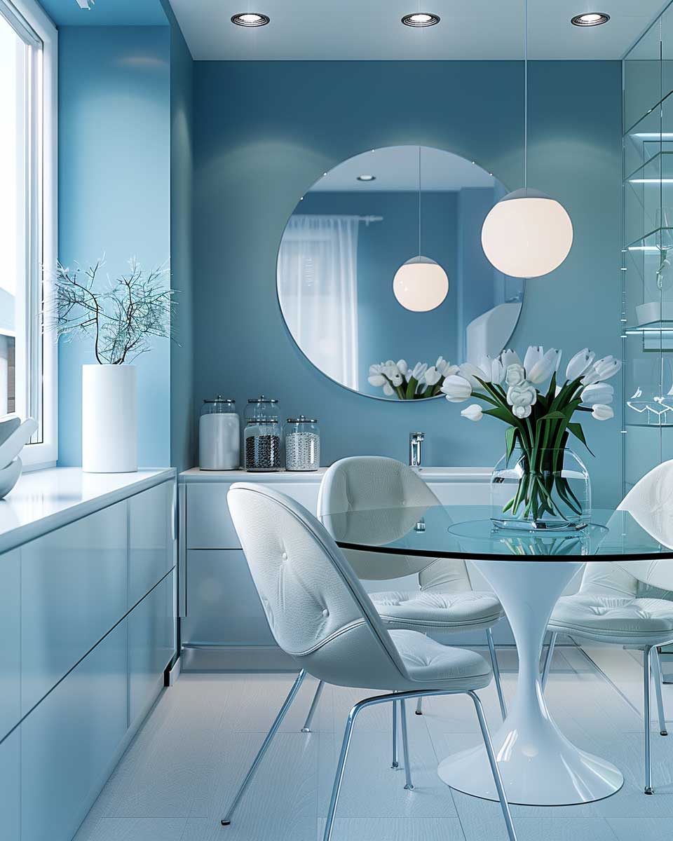 transparent furniture icy blue white colour scheme small space interior
