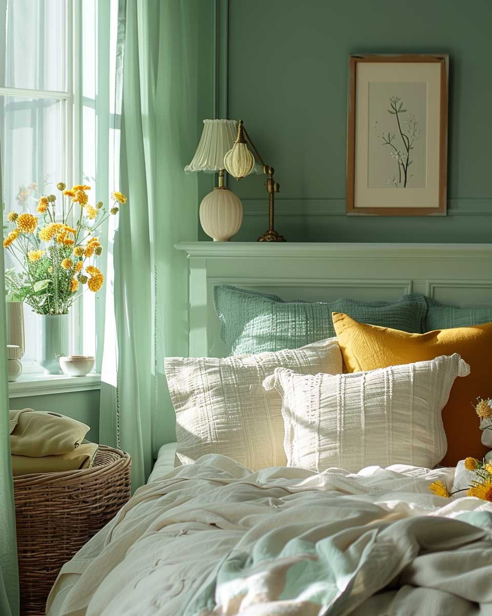 soft mint green wall colour combination small room interior