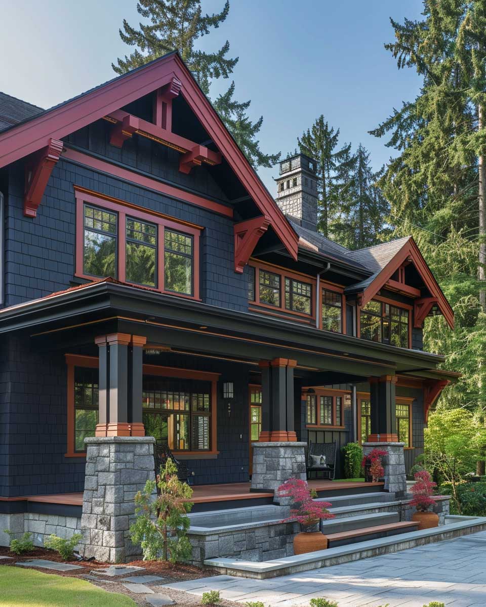 Sleek Charcoal Gray and Intense Red Outside Paint Colors for Edgy Exteriors