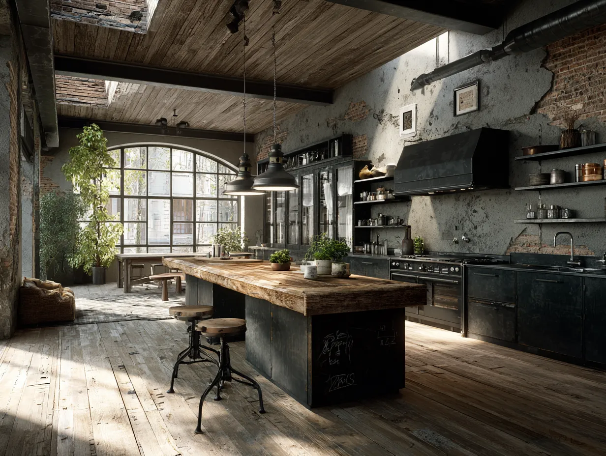 reclaimed wood and metal industrial kitchen design