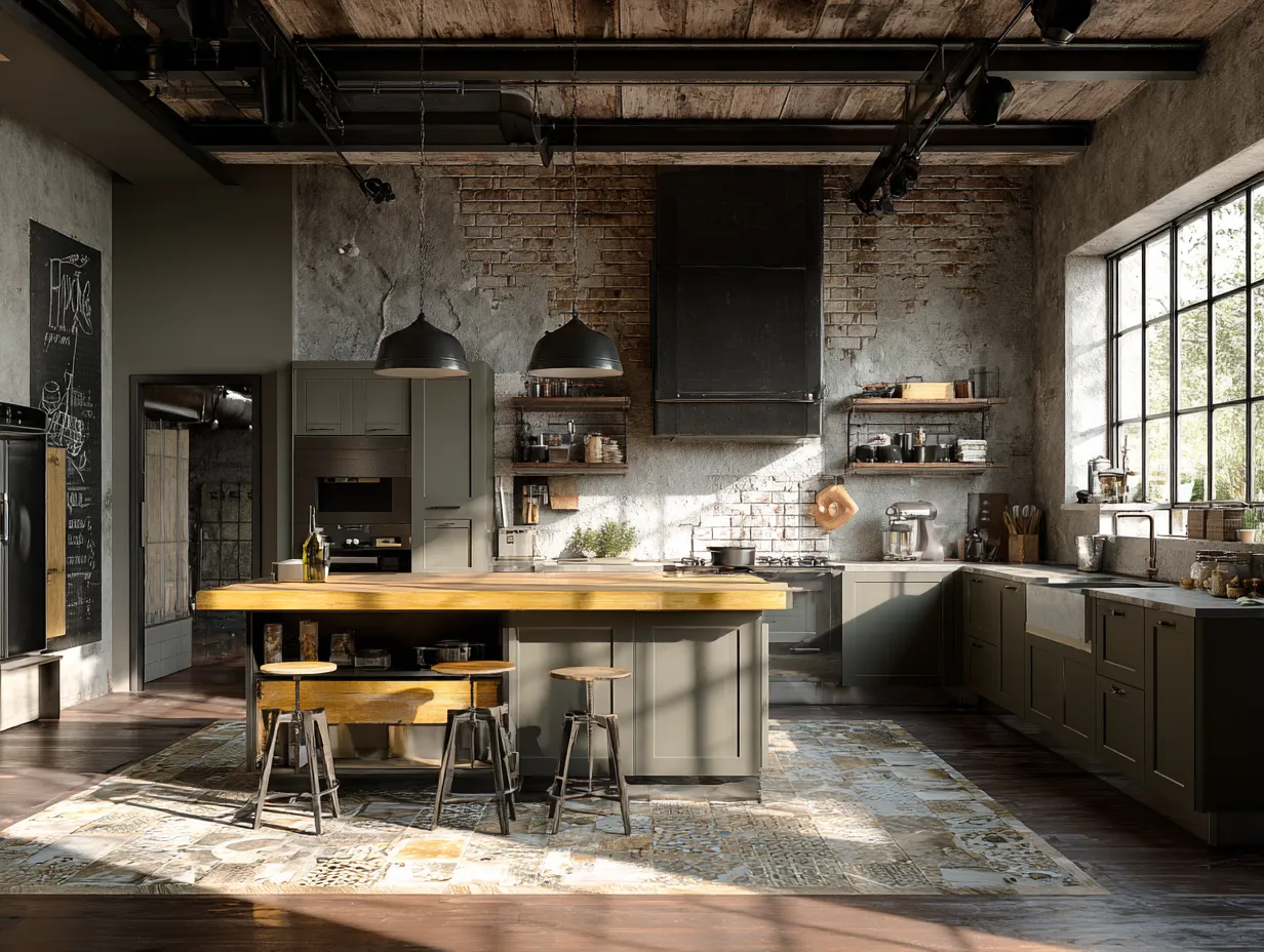 modern industrial kitchen with farmhouse sink