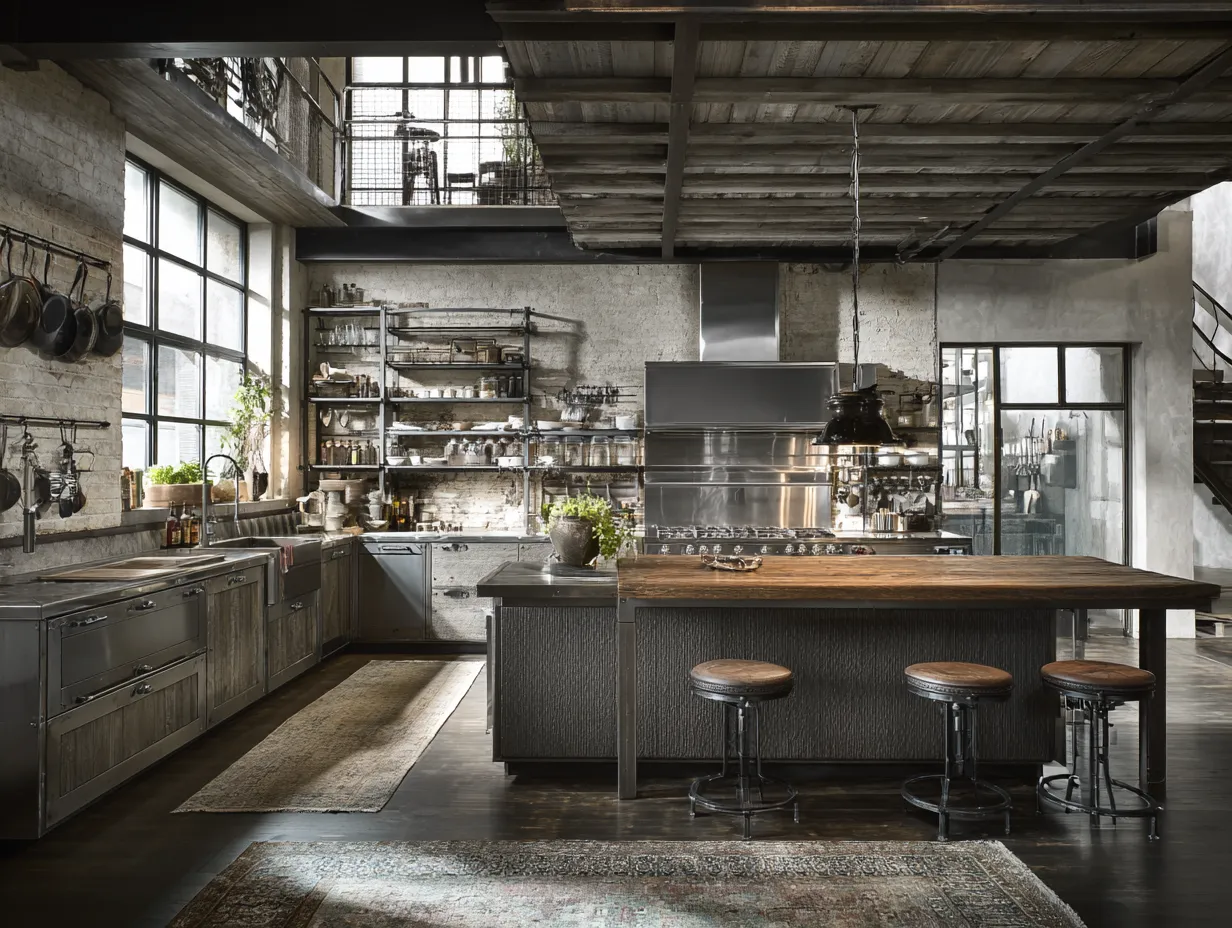 industrial kitchen ideas with metal shelving