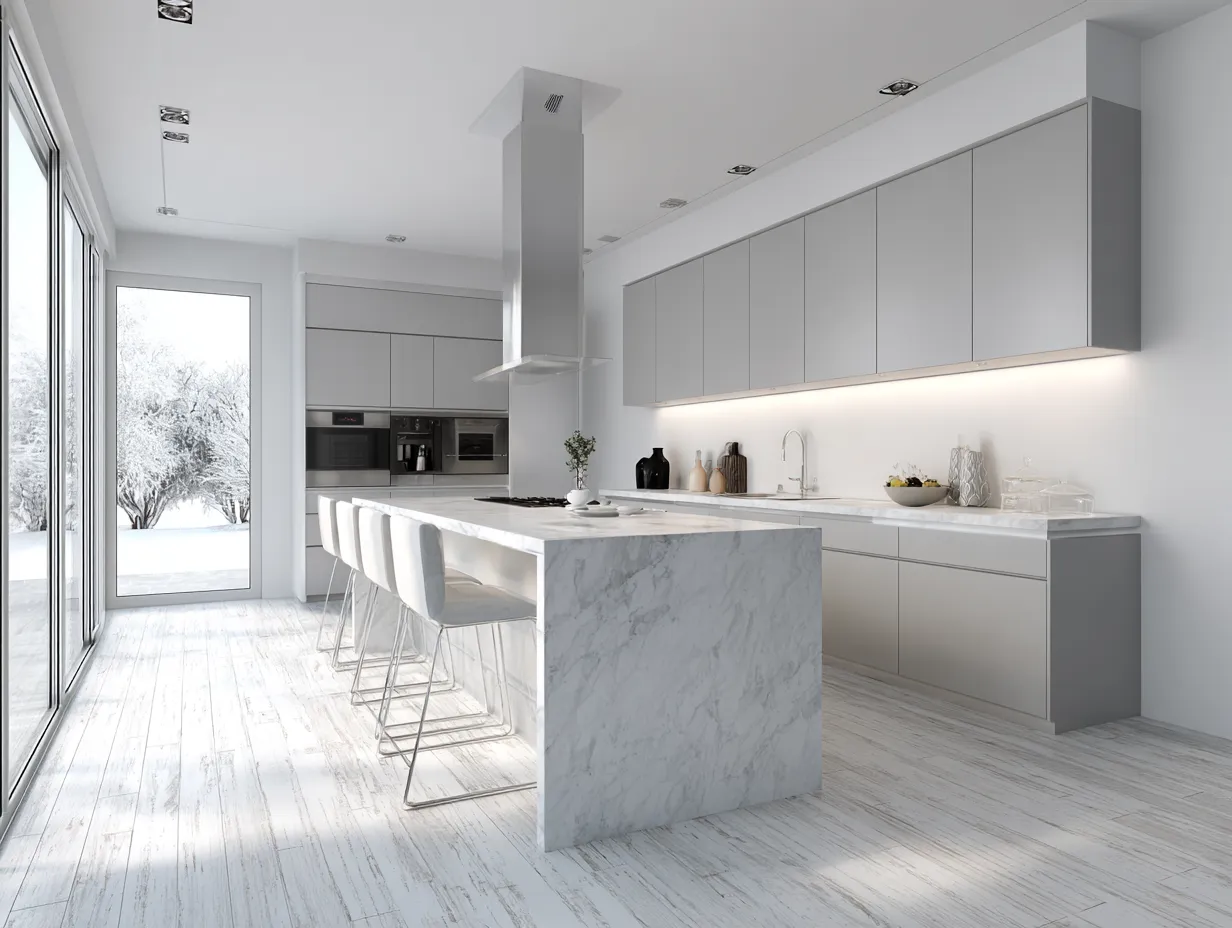 Popular light grey kitchen ideas for open plan living.