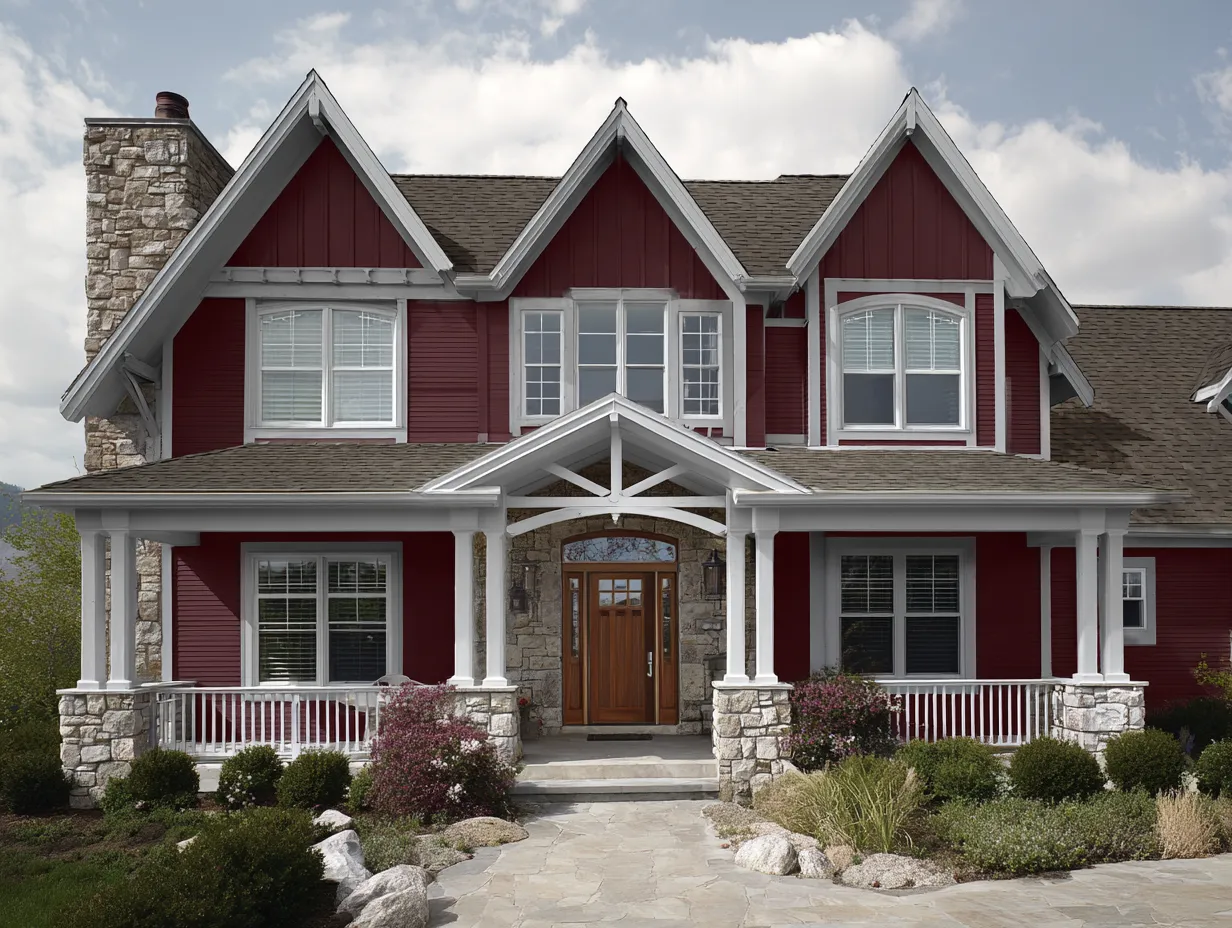 grey and maroon combination house exterior