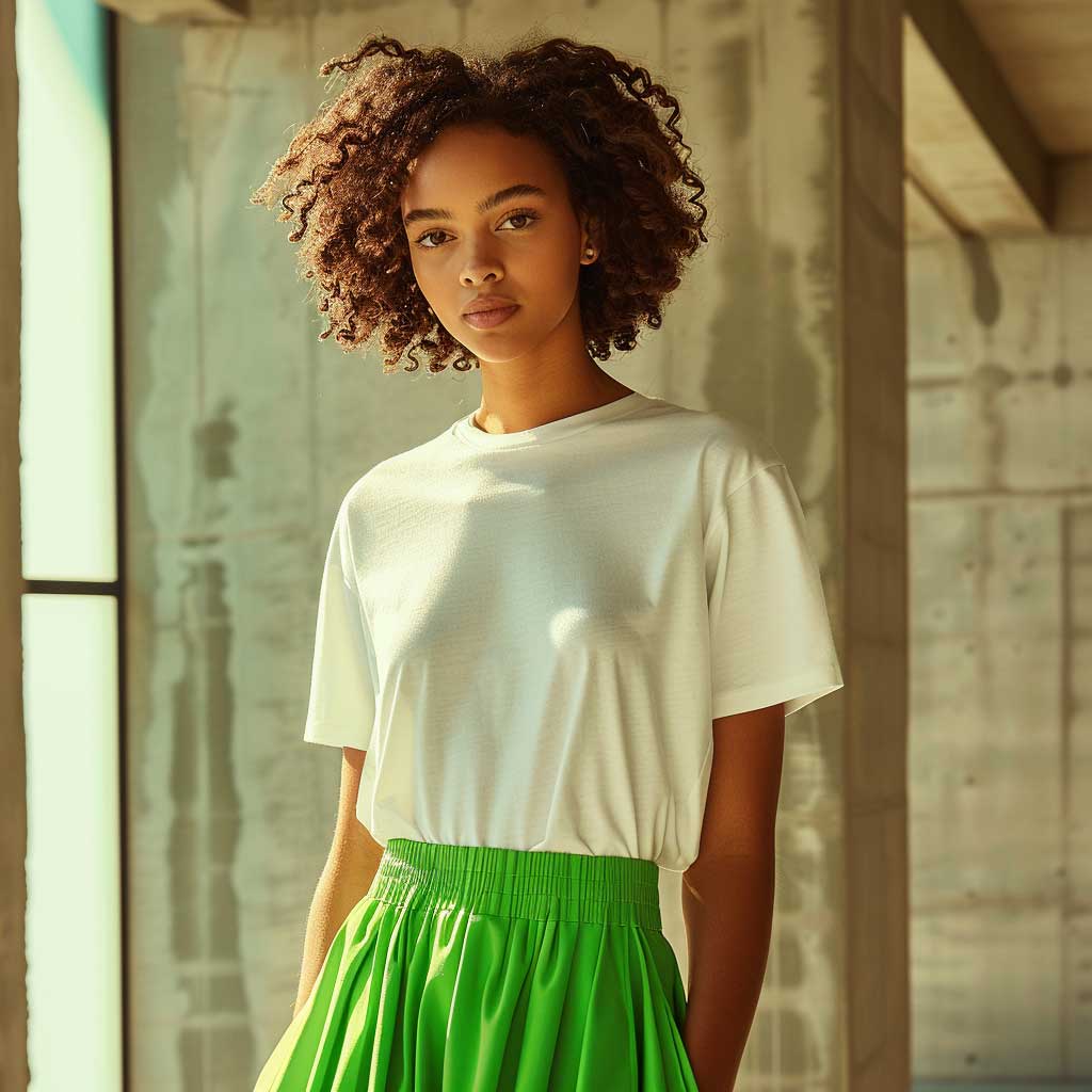 Green skirt white top hotsell