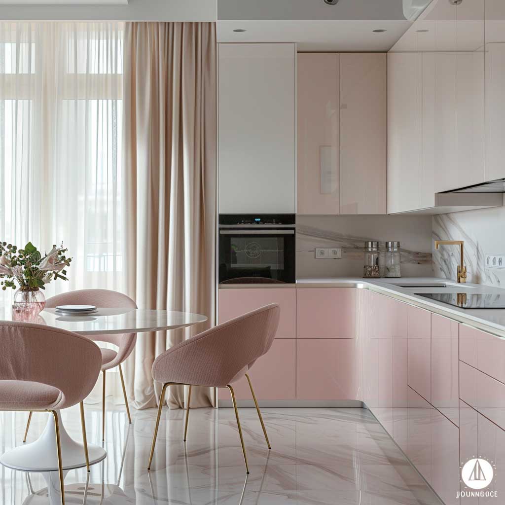 Chic Pink Elegance in Compact Kitchen Spaces