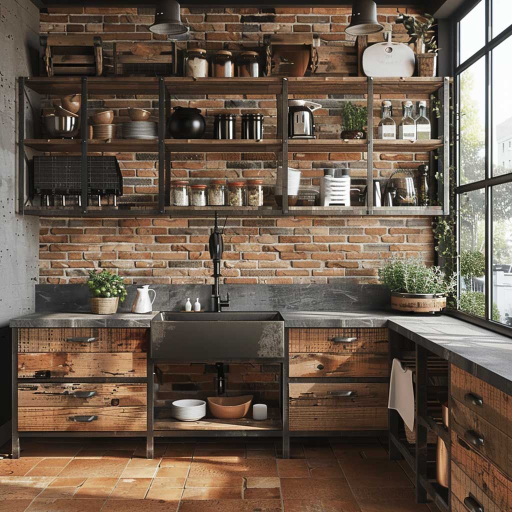 modern industrial kitchen island with built in sink