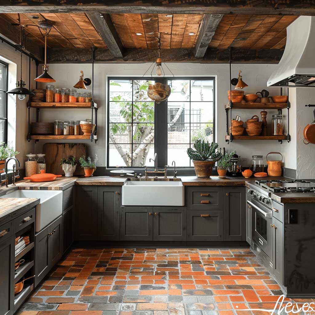 large modern industrial kitchen concrete island