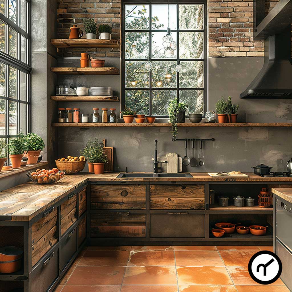 modern industrial kitchen island workflow
