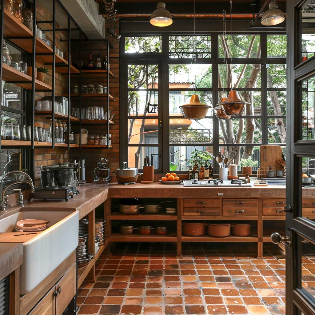 spacious modern industrial kitchen layout