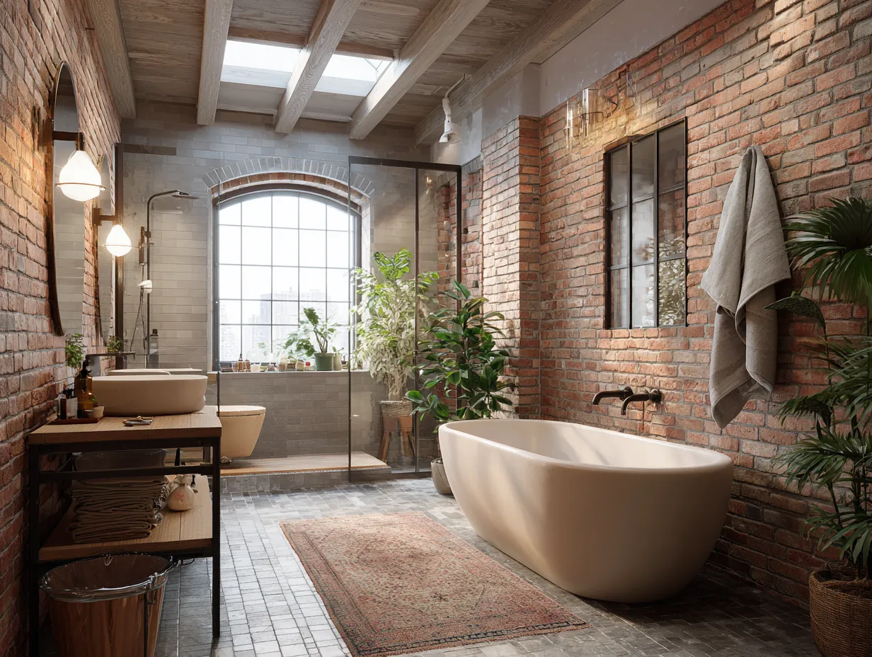 exposed brick bathroom wall inspiration