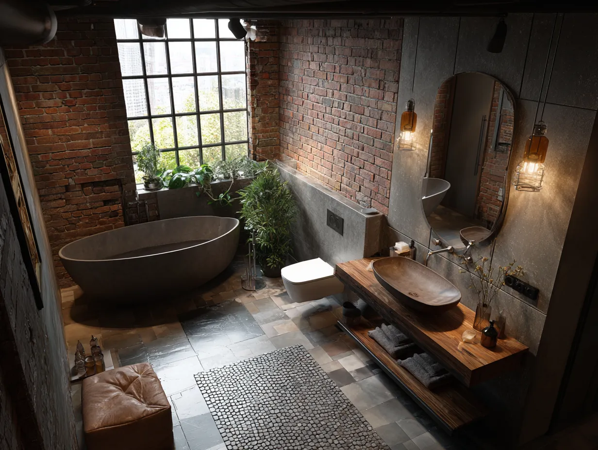 exposed brick bathroom modern rustic style