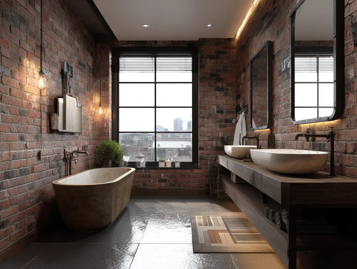 exposed brick bathroom accent wall design