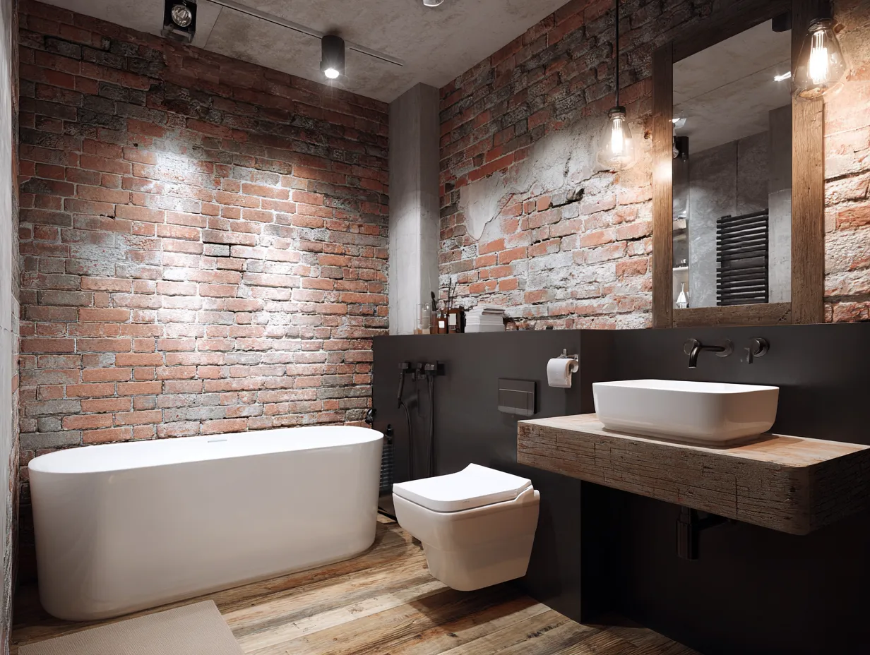 exposed brick bathroom renovation idea