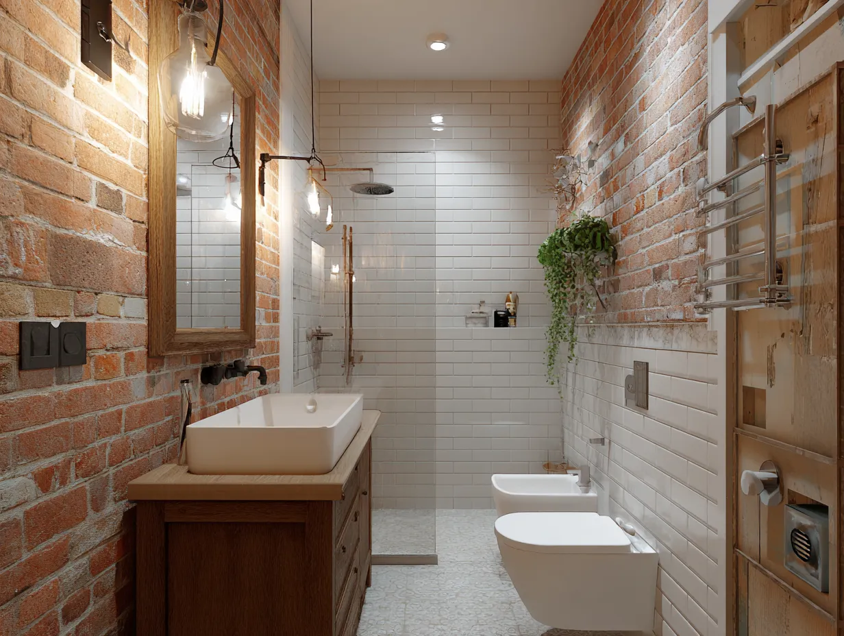 exposed brick bathroom cozy rustic design
