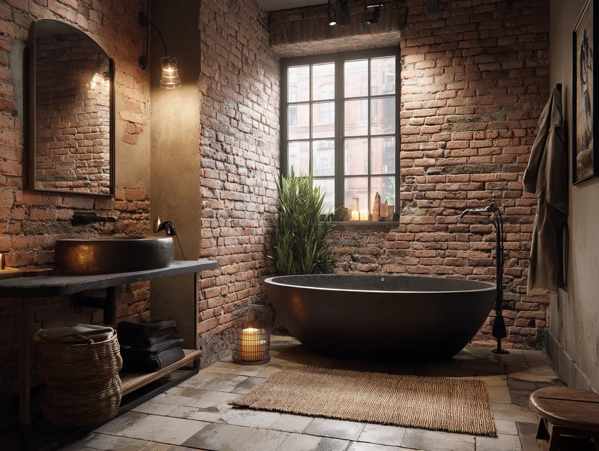exposed brick bathroom rustic wall idea
