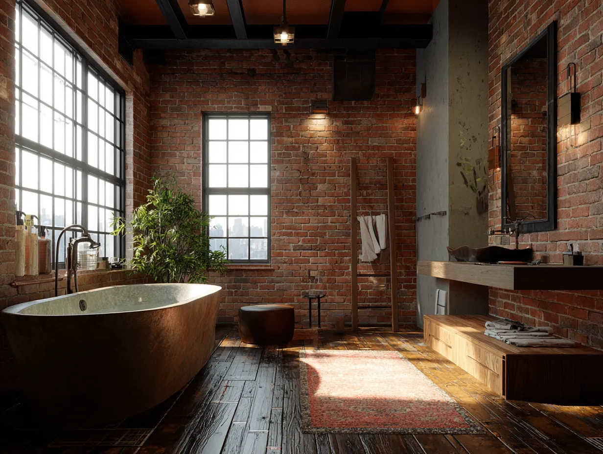 exposed brick accent wall in bathroom