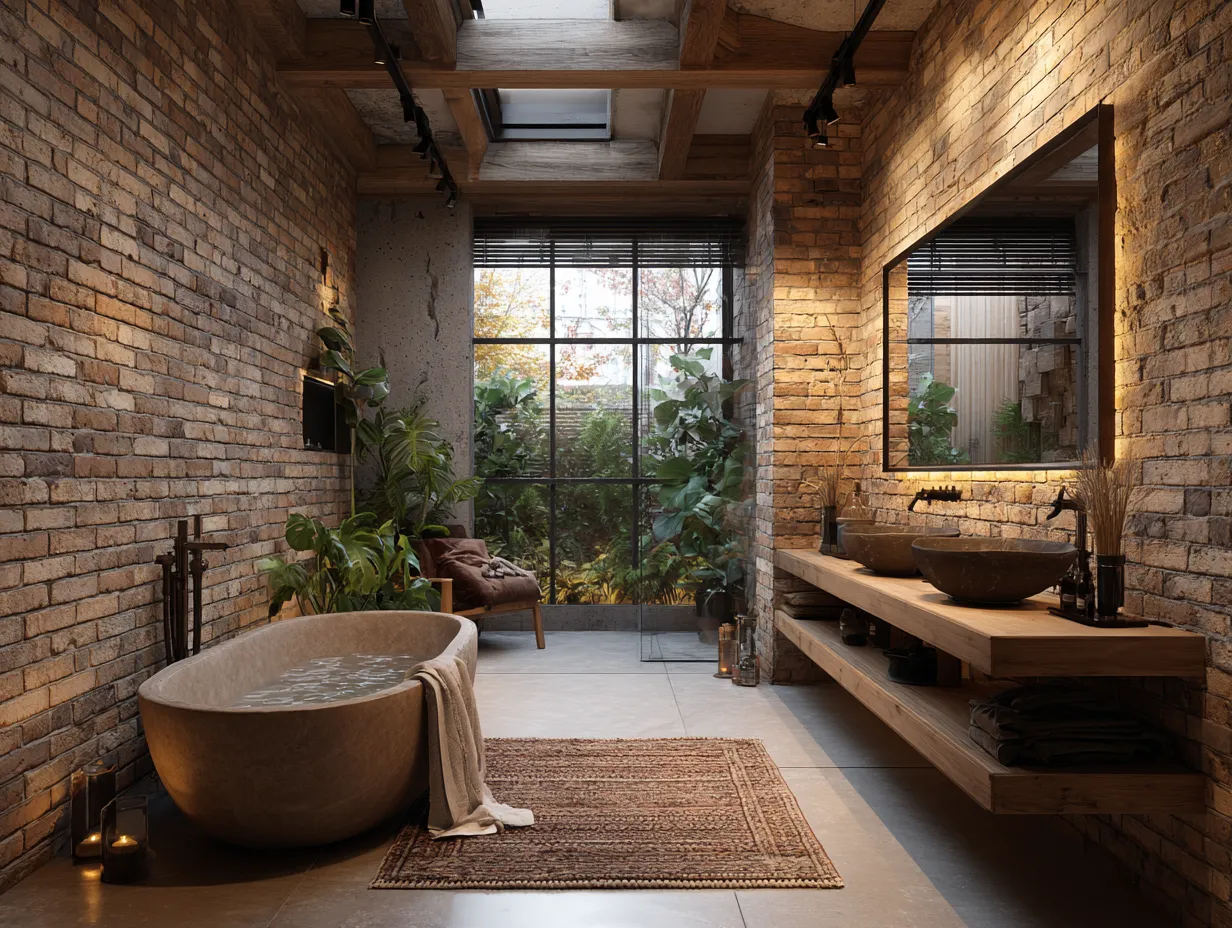exposed brick bathroom wall decor