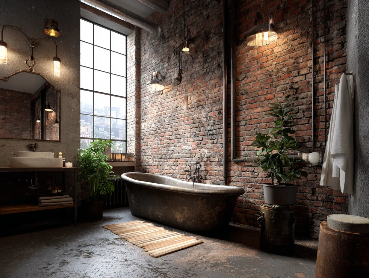 brick accent wall bathroom design