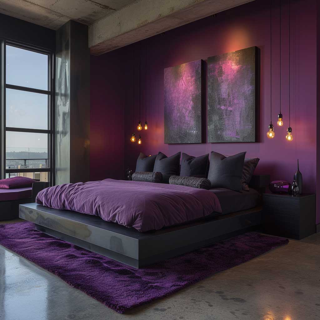 black and purple bedroom ideas with platform bed
