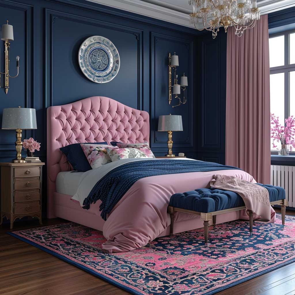 Bold Pink And Navy Bedroom Interior Color Combination For A Stylish 