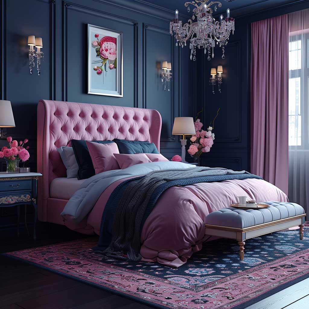 Bold Pink and Navy Bedroom Interior Color Combination for a Stylish ...