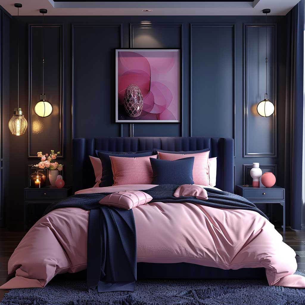 Bold Pink and Navy Bedroom Interior Color Combination for a Stylish ...