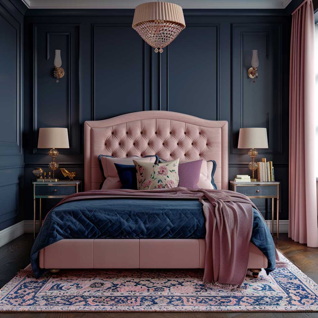 Bold Pink and Navy Bedroom Interior Color Combination for a Stylish ...