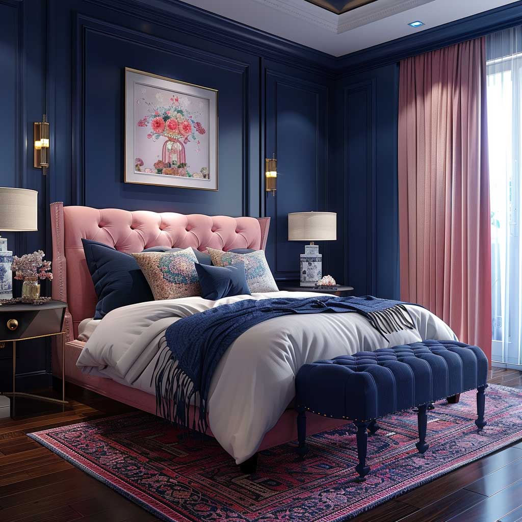 Bold Pink And Navy Bedroom Interior Color Combination For A Stylish 