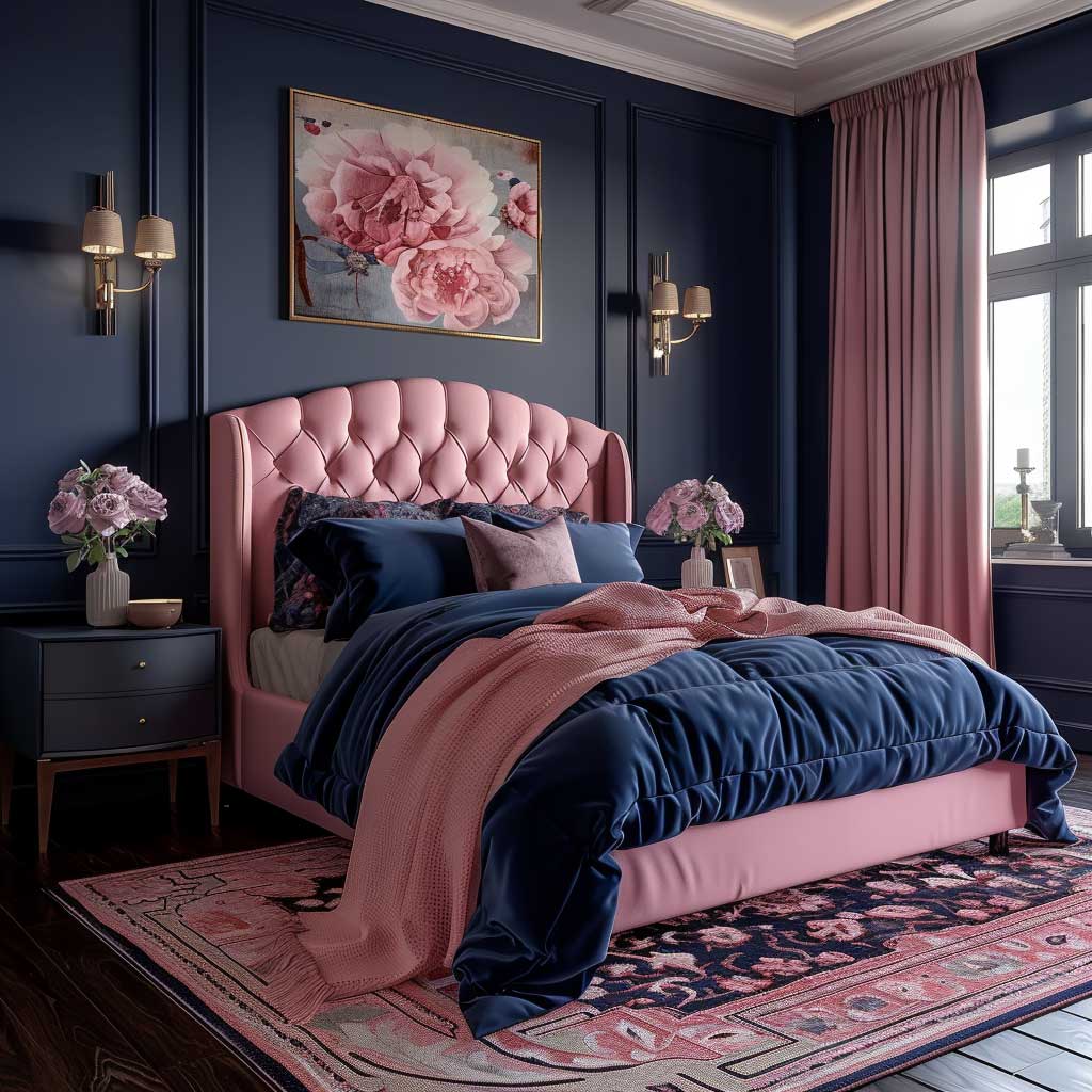 Bold Pink and Navy Bedroom Interior Color Combination for a Stylish ...