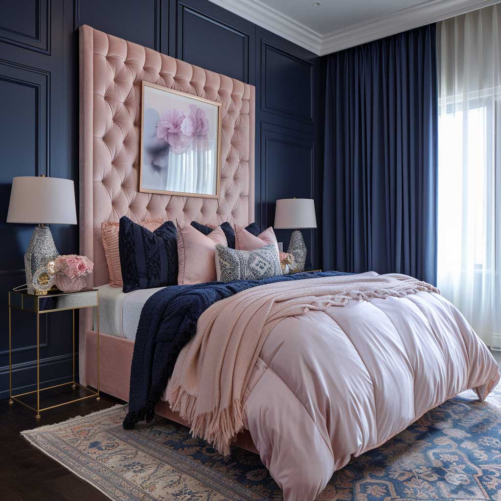 Bold Pink and Navy Bedroom Interior Color Combination for a Stylish ...