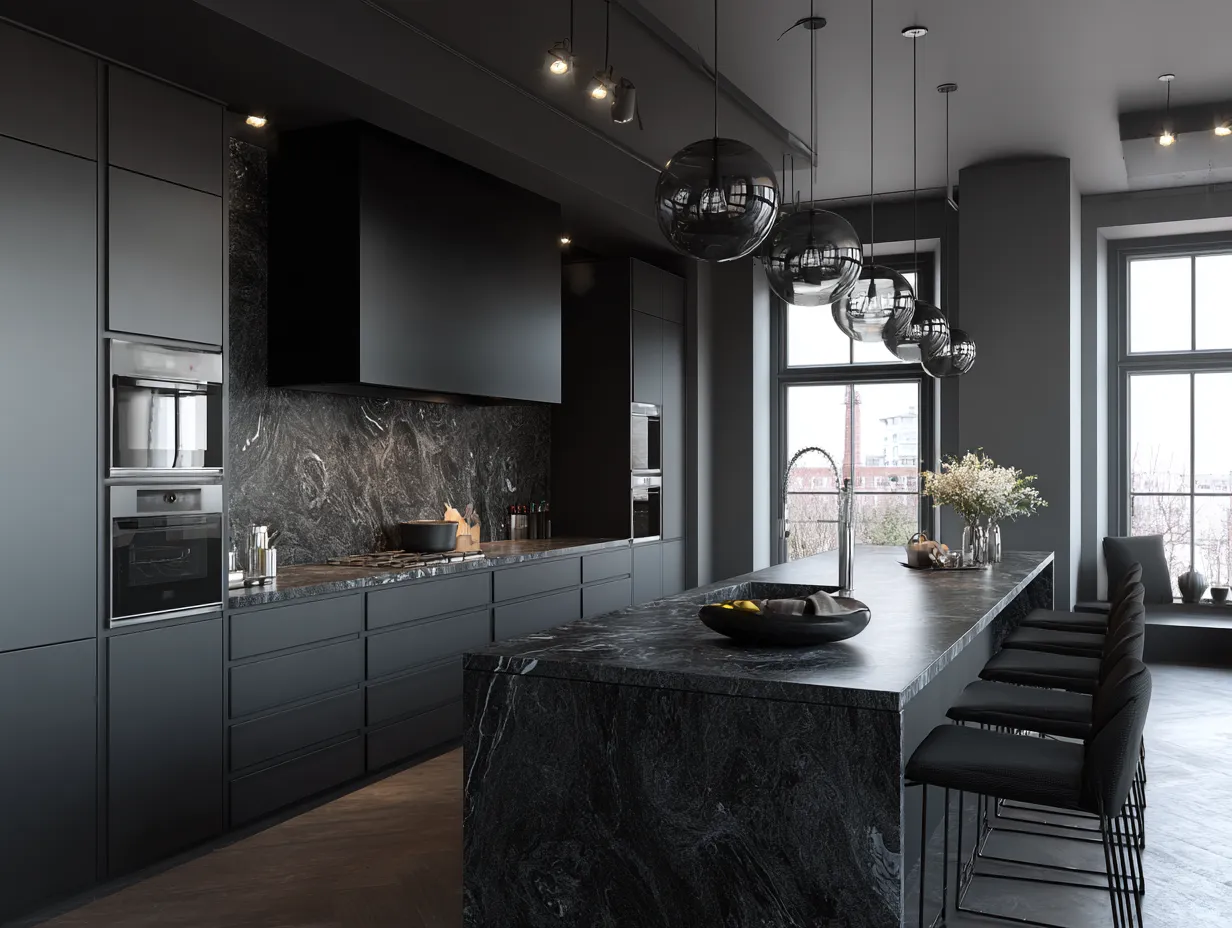 chic black and gray kitchen cabinets