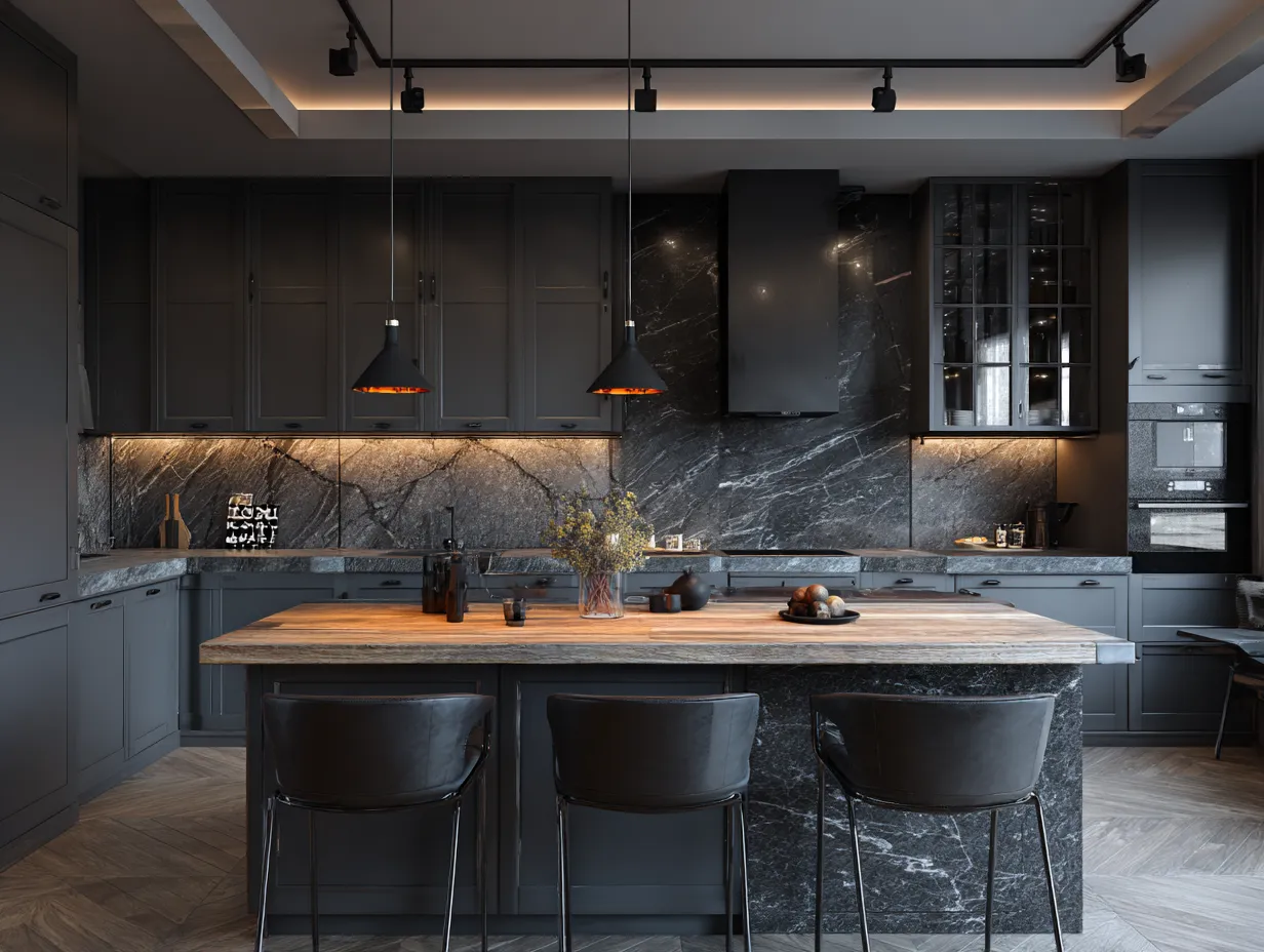 minimalist black grey kitchen interior
