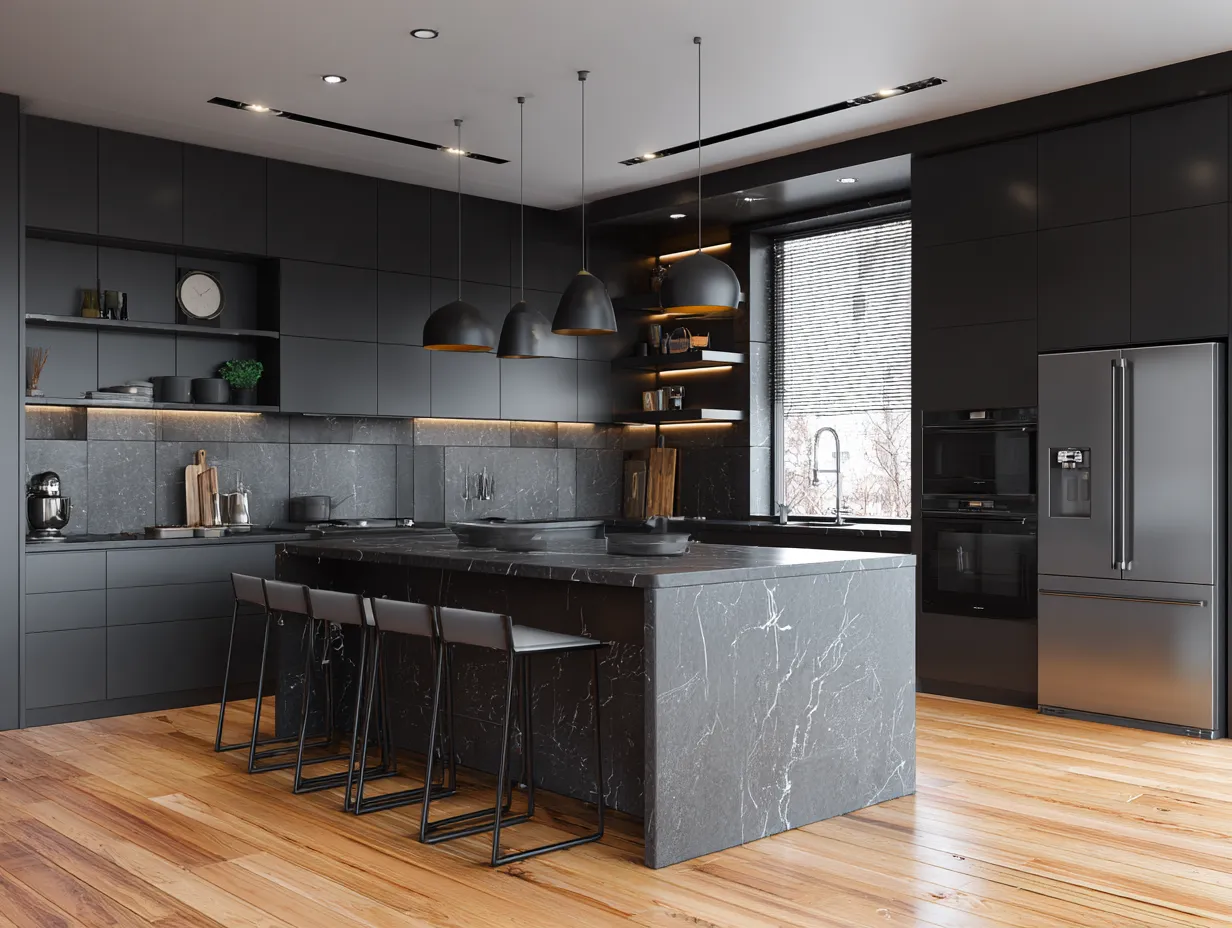 black and grey kitchen ideas with matte cabinets