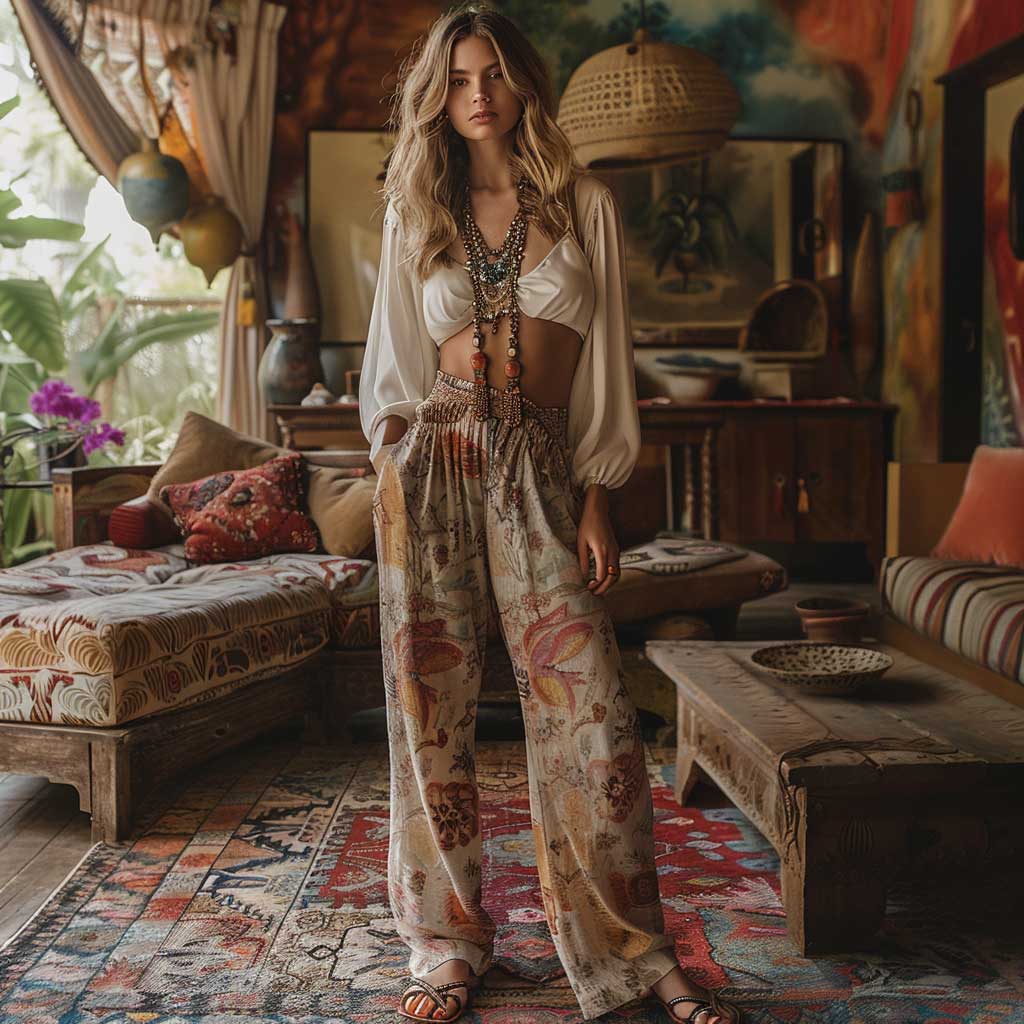 Bohemian pants and blouse best sale