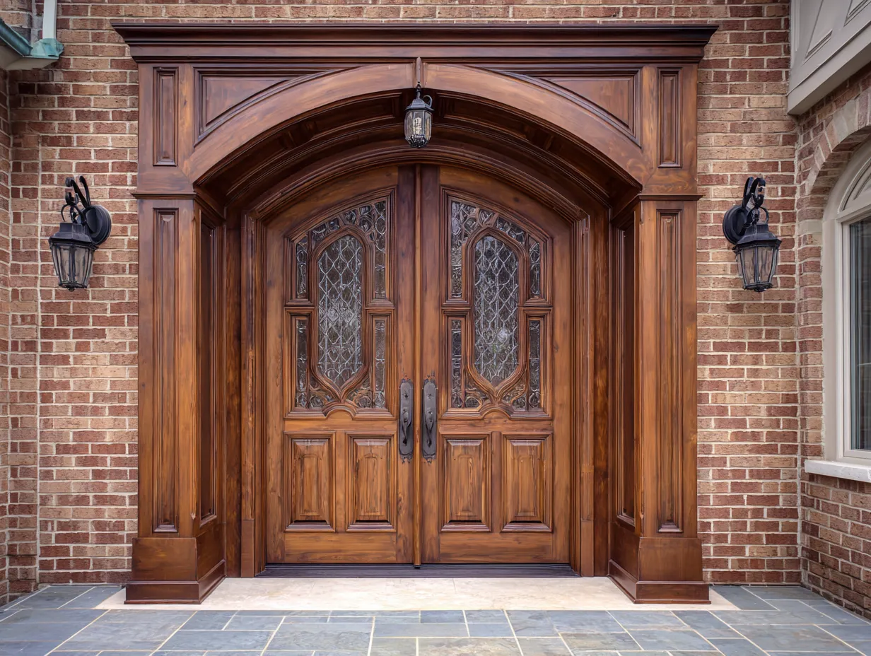 Mahogany Double Door Designs for a Warm, High-End Front Entrance