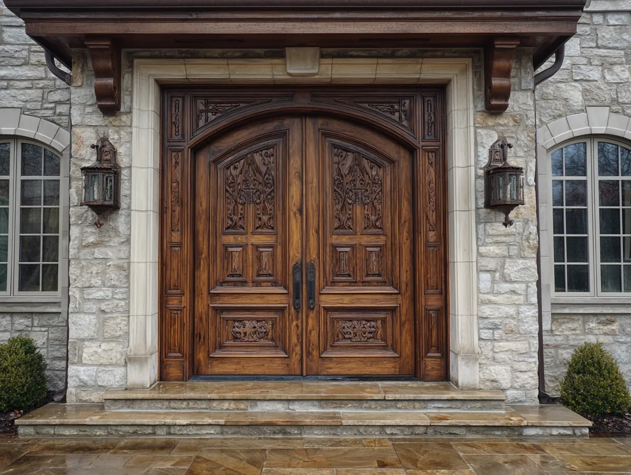 Mahogany Double Door Designs for a Warm, High-End Front Entrance