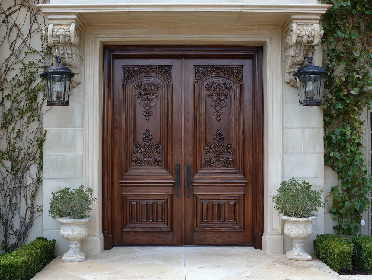Mahogany Double Door Designs for a Warm, High-End Front Entrance