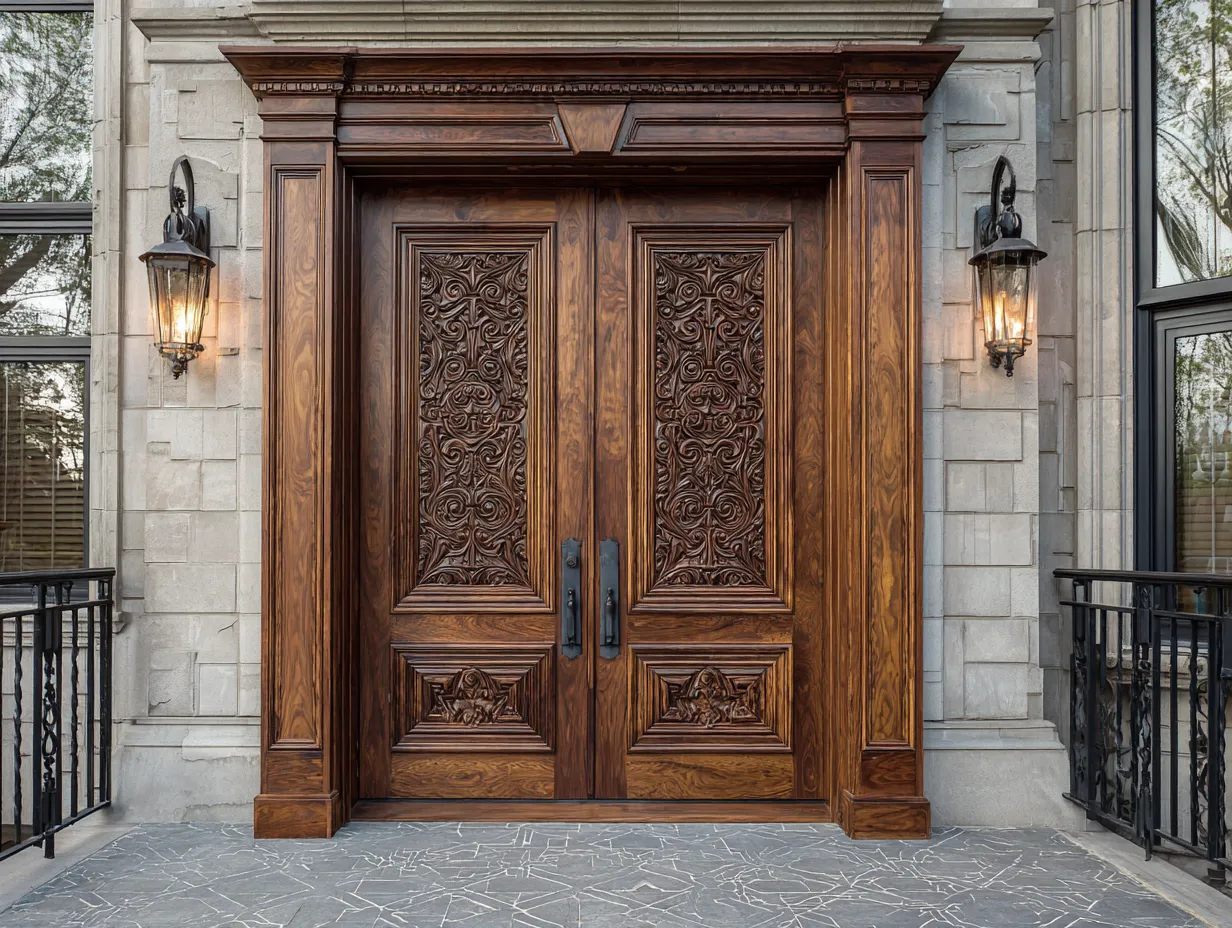 Mahogany Double Door Designs for a Warm, High-End Front Entrance