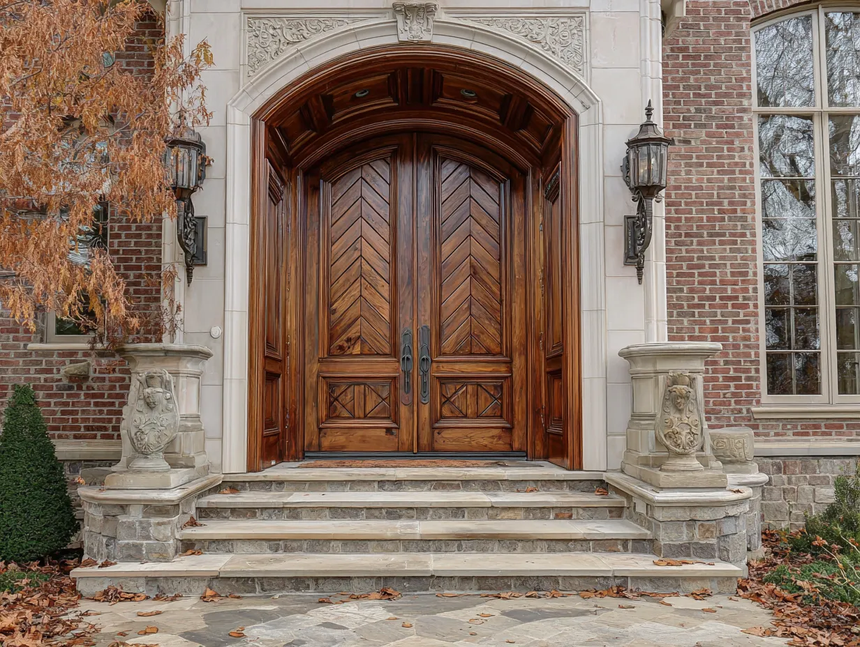 Mahogany Double Door Designs for a Warm, High-End Front Entrance