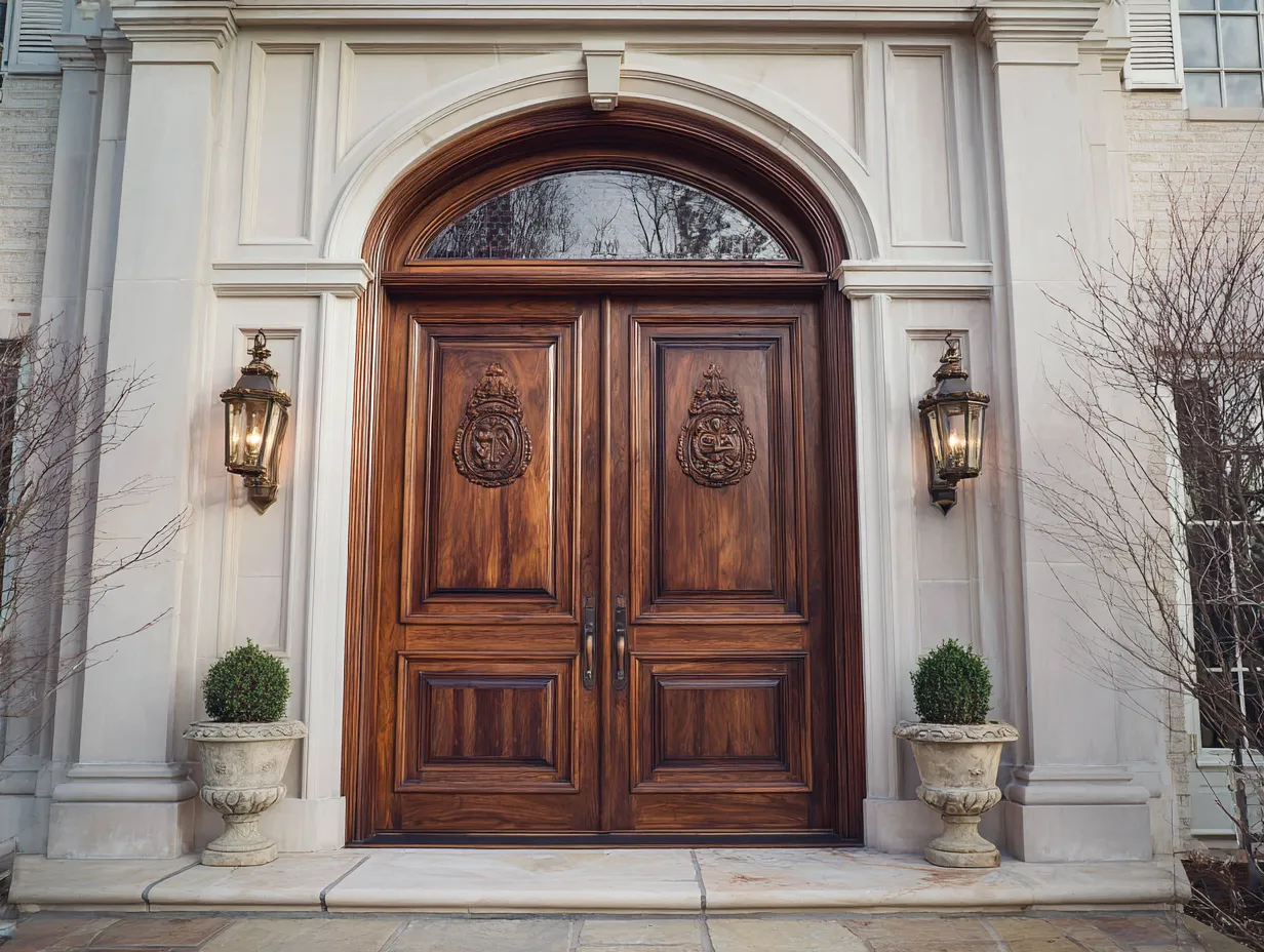 Mahogany Double Door Designs for a Warm, High-End Front Entrance