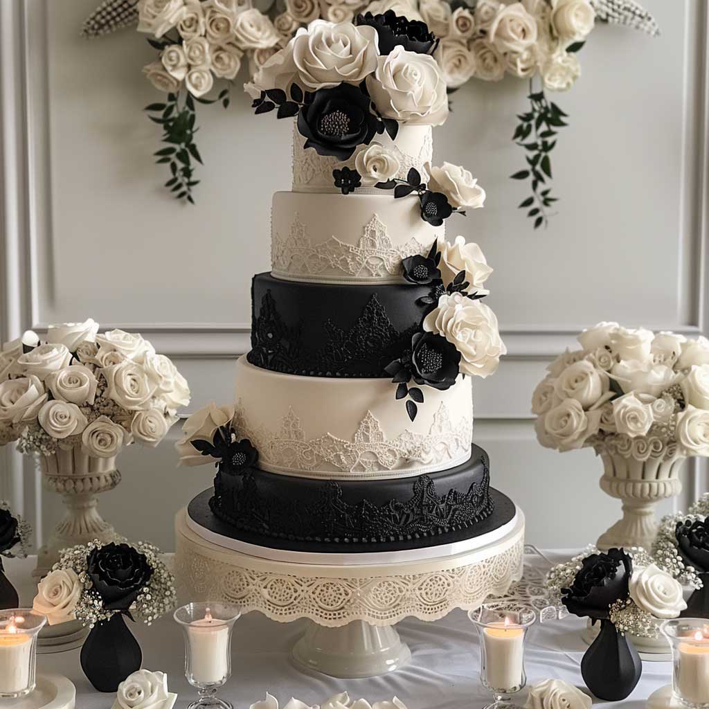 Black and White Wedding Theme Cake - 2