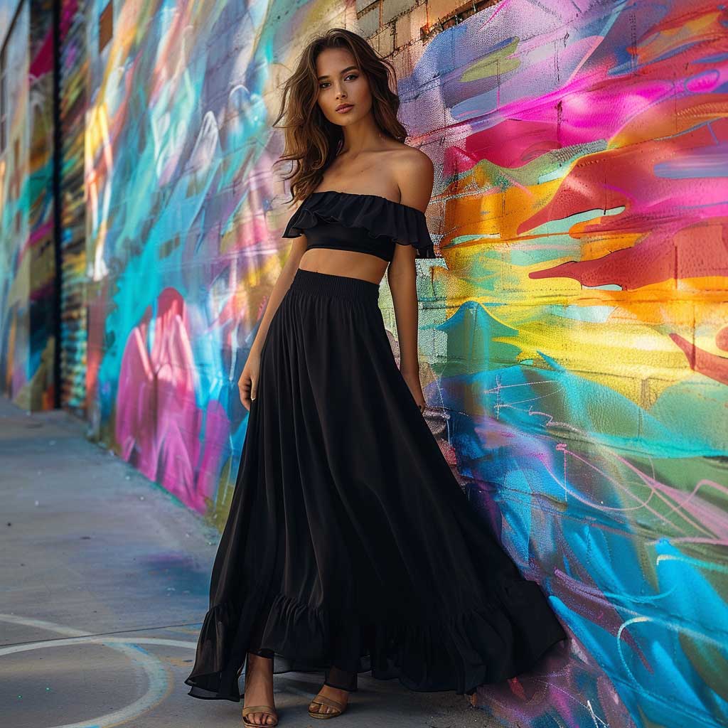 Black long skirt outfit best sale