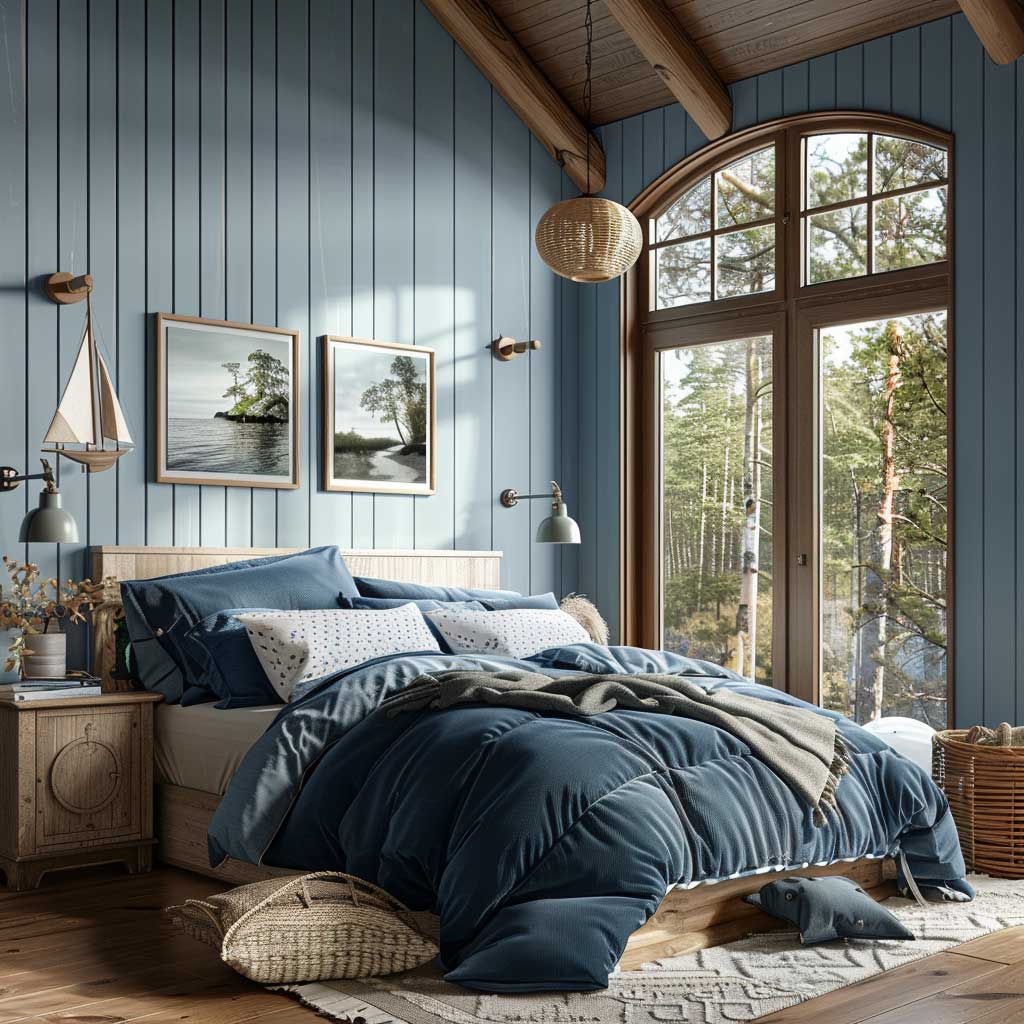 Blend⁣ blue tones⁢ with ‍natural wood elements for tranquility