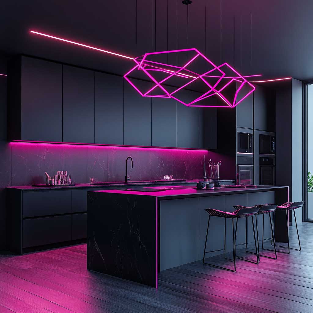 5+ Vibrant Contemporary Kitchen Ideas with Neon Pink Cyberpunk Artwork