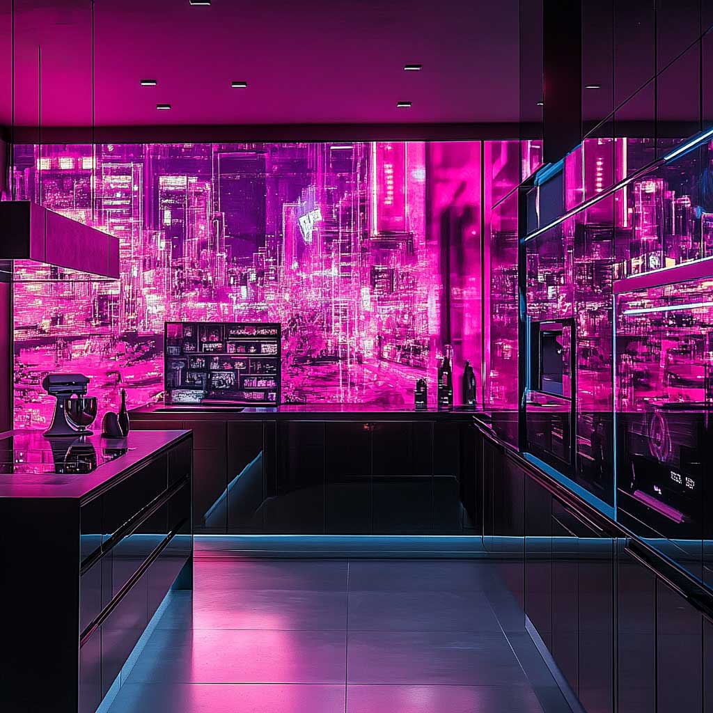 5+ Vibrant Contemporary Kitchen Ideas with Neon Pink Cyberpunk Artwork